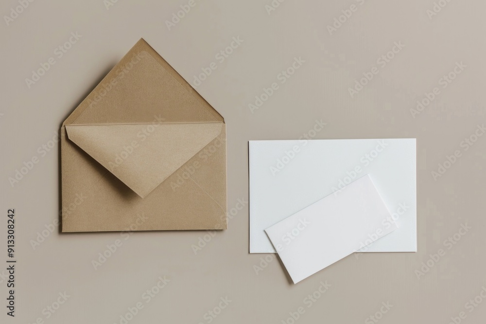 Poster two envelopes and a card on a table