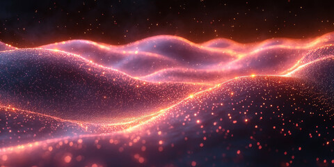 Abstract glowing dots and lines creating a digital landscape on a dark backdrop, embodying the concept of data flow