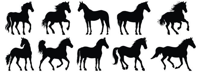 Horse silhouette set vector design big pack of animal illustration and icon