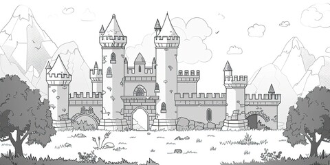 Monochromatic Fantasy Castle on a Distant Shore