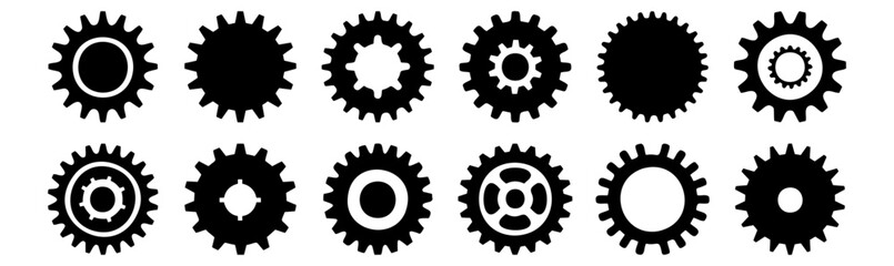 Gear silhouettes set, pack of vector silhouette design, isolated background