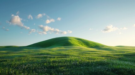 Obraz premium Rolling Green Hills and Field of Wildflowers Under a Blue Sky