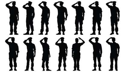 Soldier silhouette set vector design big pack of salute illustration and icon