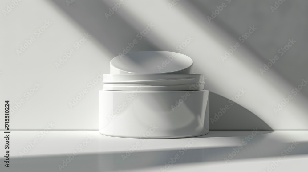 Poster A white container sits atop a table, waiting to be used