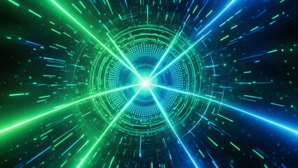 Obraz premium A green and blue lighted tunnel with a green circle in the middle