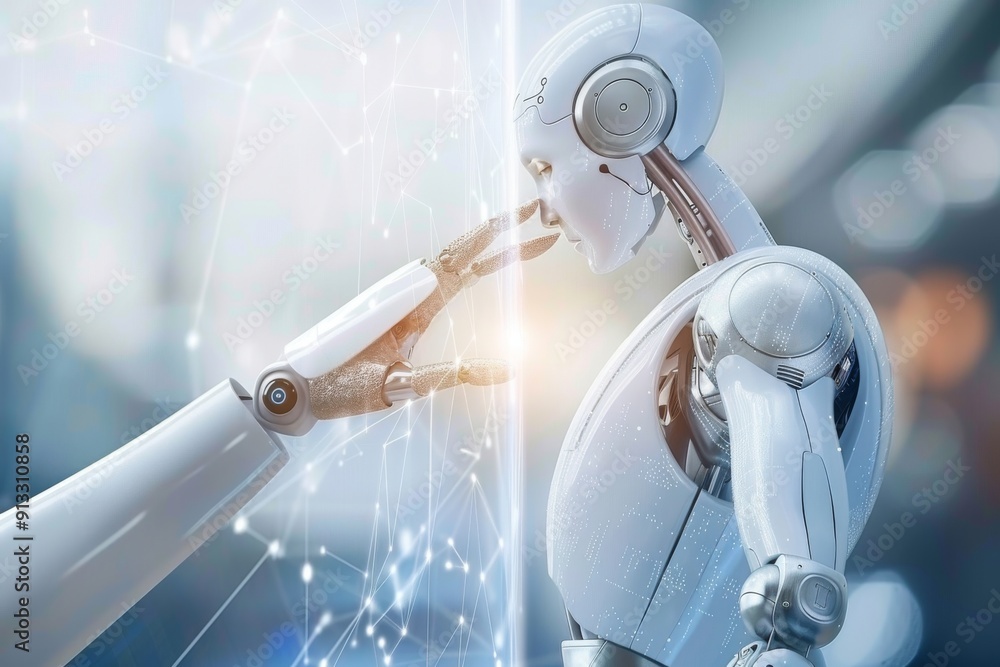 Poster humanoid robot interacting with another robot