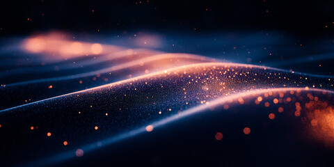 Fototapeta premium Abstract glowing dots and lines creating a digital landscape on a dark backdrop, embodying the concept of data flow
