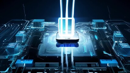 An advanced charging dock technology is showcased with glowing highlights at a technology expo, emphasizing modern design and capabilities.