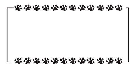 pet footprint frame.Dog Paw frames, Black Dog Paw silhouettes. Hand drawn outline circle, heart, square boarder with cute animal steps. Adopted animal.