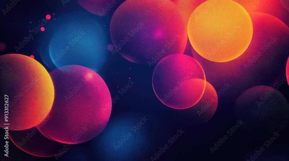 Poster abstract halftone circles in vibrant hues, creating a dynamic and eye-catching visual. perfect for m