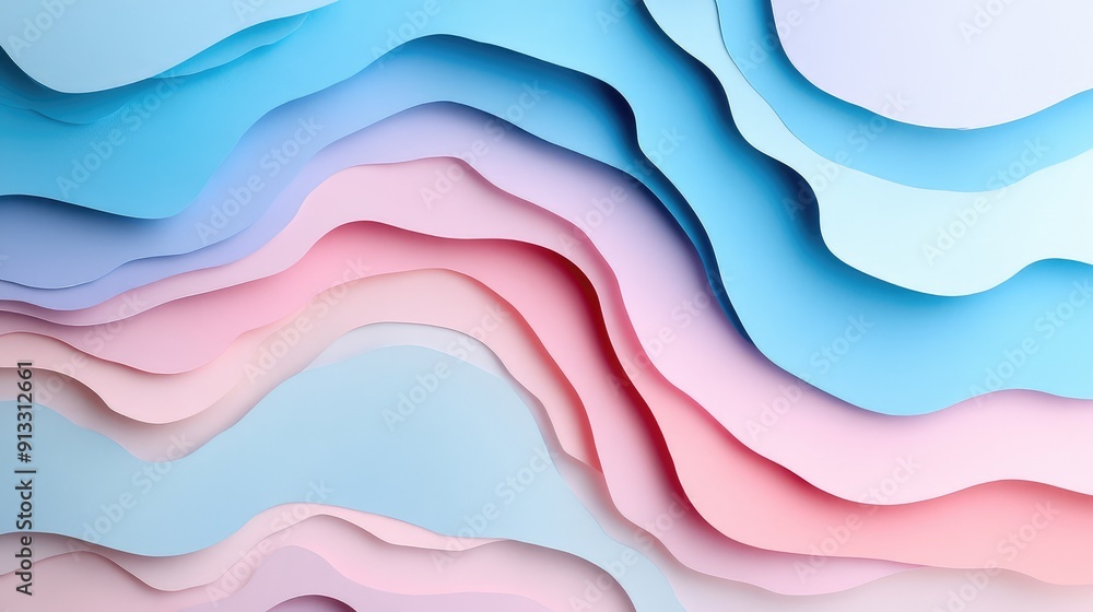 Poster abstract paper cut background with layered paper shapes in pastel colors, creating an artistic and w
