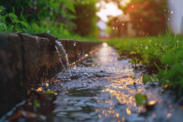 A small stream of water running down a sidewalk