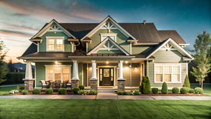 Single family house European style, modern architecture. Elegant real estate, facade view. Black rooftiles and white walls. generative ai