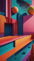 Retro illustration of vibrant colors 3d shapes gradient