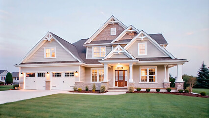 Single family house European style, modern architecture. Elegant real estate, facade view. Black rooftiles and white walls. generative ai