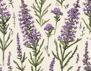 Antique botany illustration of wild flowers: Upright Spiked Sea Lavender, Statice binervosa
