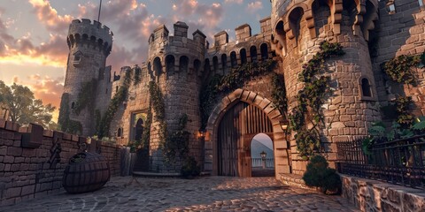 Naklejka premium Medieval Street in Ancient Stone Castle