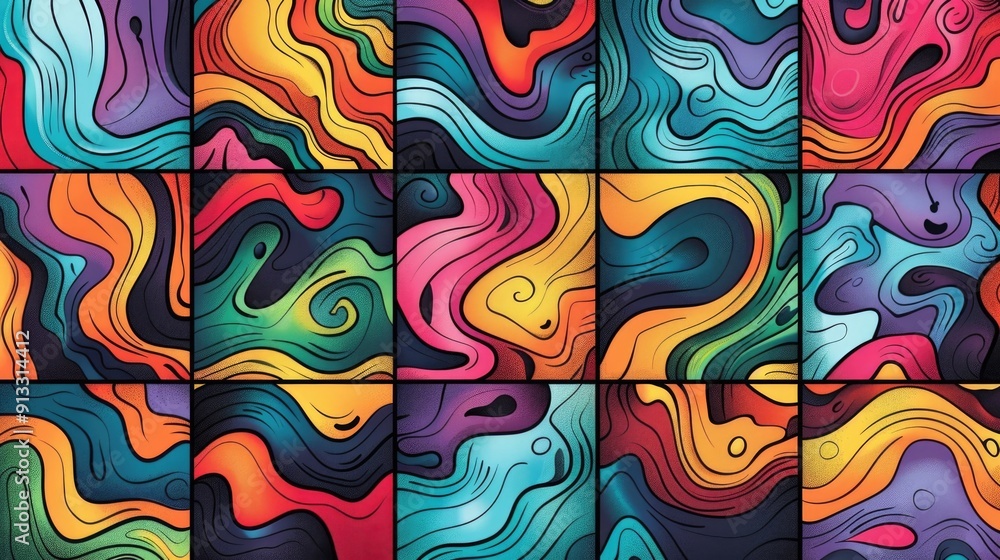 Poster A set of colorful abstract patterns for design and illustration use