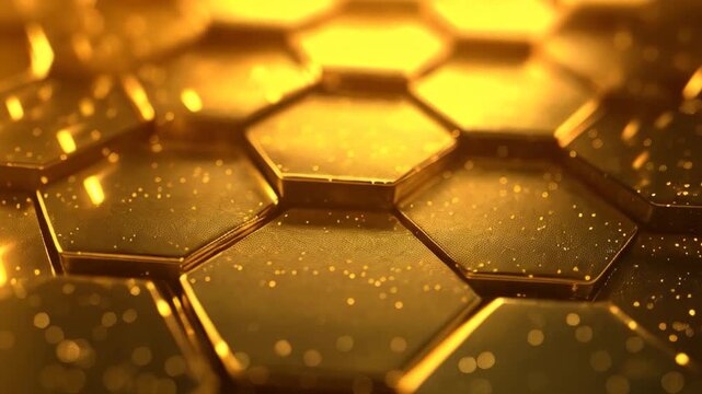 Abstract gold geometric background with hexagons. Video footage
