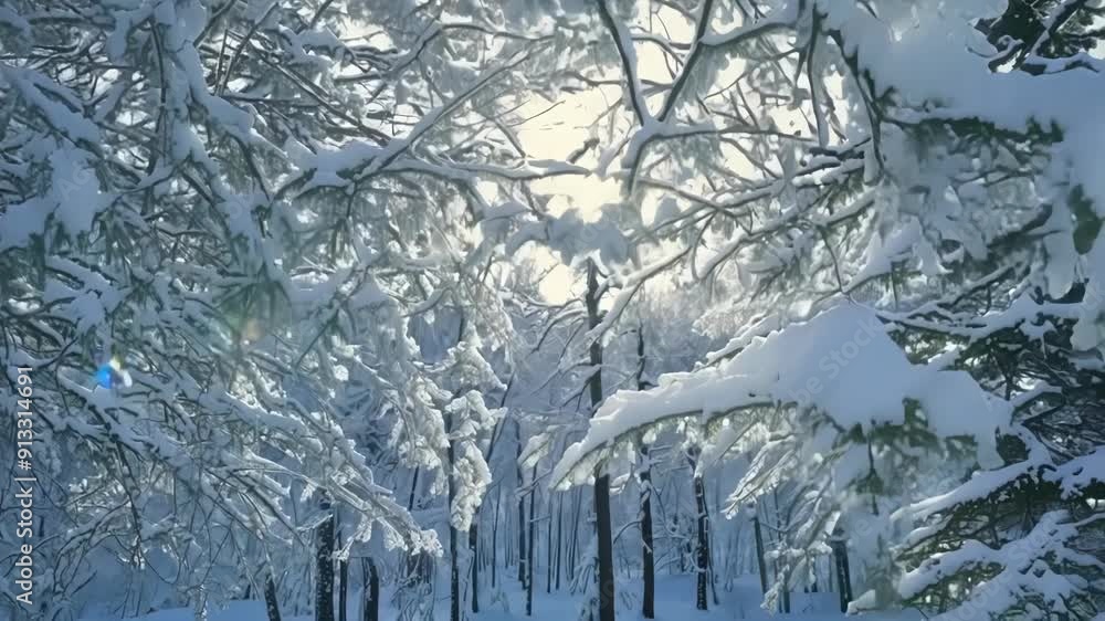 Poster a wintry wonderland of frosted trees and glittering snow as the suns rays peek through the canopy to