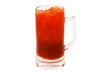 Brown orange Tea lemon cocktail cola with crushed ice on tall glass large size with handle isolated on cut out PNG or transparent background. Refreshing summer drink with sweet and sour taste.