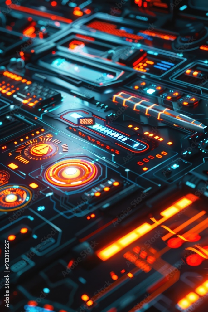 Poster Close-up shot of a computer circuit board with intricate details
