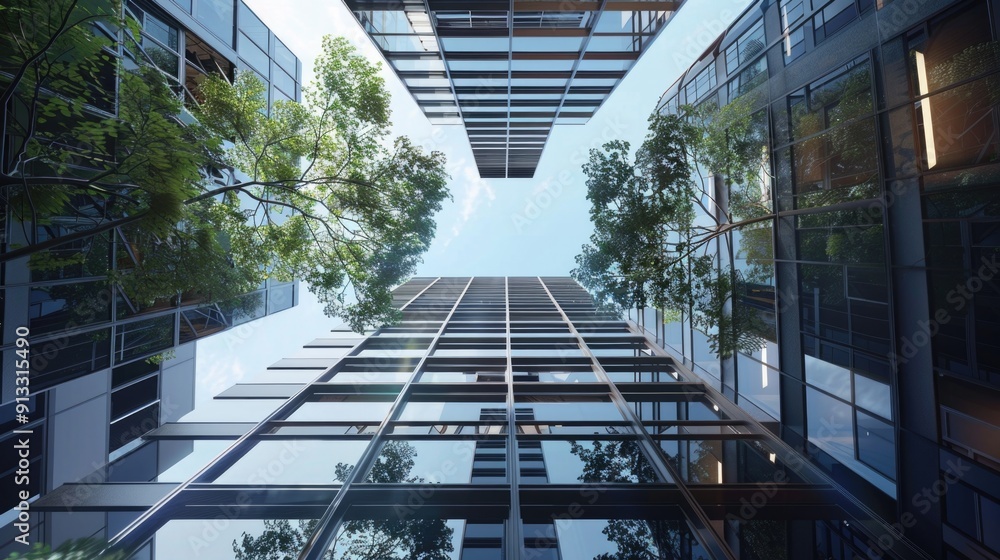 Poster A tall building with numerous windows, suitable for use in urban or architectural settings