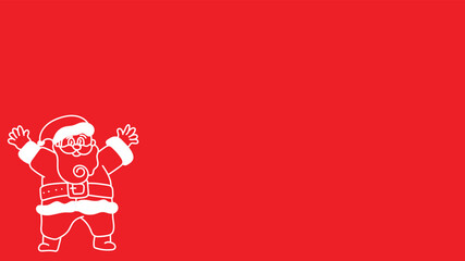 doodle santa claus pointing away at copyspace isolated over red for christmas theme