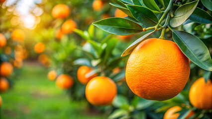 oranges on a branch with green leaves on tree. orange tree branches with ripe juicy fruits. natural fruit background outdoors. generative ai