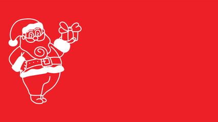 doodle santa claus pointing away at copyspace isolated over red for christmas theme