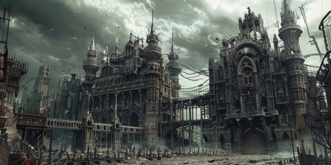 Fototapeta premium Majestic Ancient Castle in Mysterious Mountains