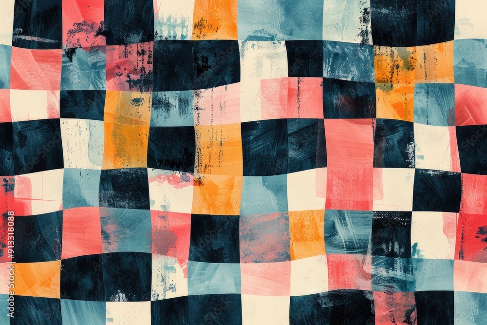 Poster Abstract art featuring a repeating checkered pattern