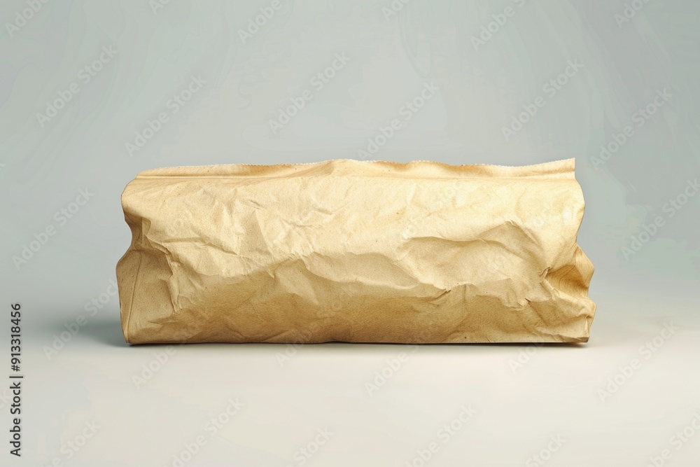 Poster A single brown paper bag resting on a table, with no other objects in sight
