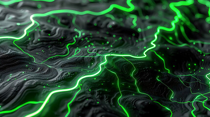 Abstract Green Lines on a Black Wavy Surface