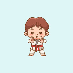 Cute little man training Karate martial art chibi kawaii character mascot sport Icon