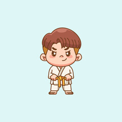 Cute little man training Karate martial art chibi kawaii character mascot sport Icon