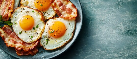 Scrumptious Morning Repast with Fried Eggs and Thick-Cut Bacon,Minimal Food Photography