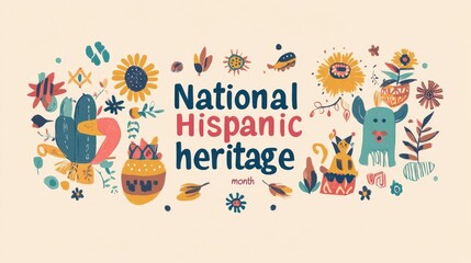 Fototapeta premium Celebrate National Hispanic Heritage Month with vibrant florals and traditional Hispanic designs on light backgrounds that highlight cultural pride.