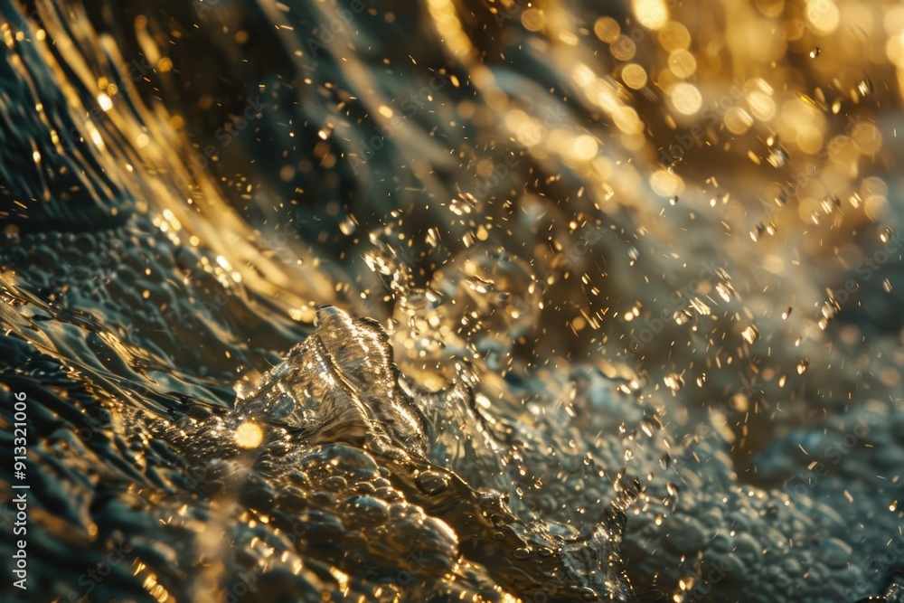 Poster a detailed view of an ocean wave's texture and movement