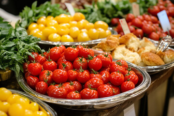 Culinary Health Expo Counter: Tomato Red with Cornbread Yellow Accents