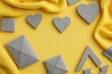 Fototapeta premium Minimalist Pastel Yellow Theme: Soft Grey Layers for a Serene Space