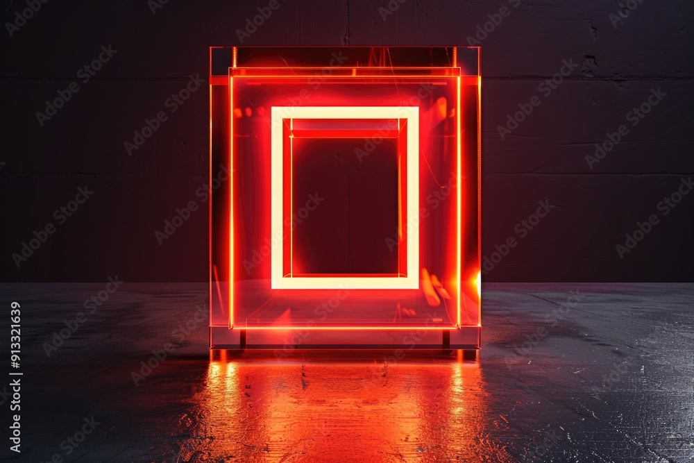 Poster a single red neon light illuminates a dark and mysterious space