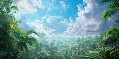jungle, cloudy blue sky -