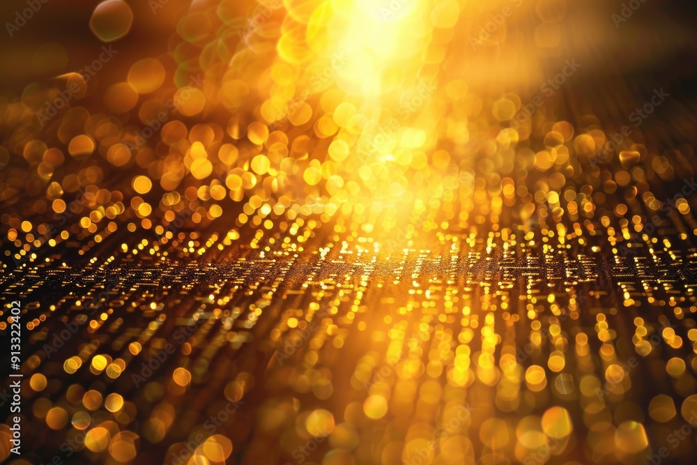 Poster shiny gold background with bokeh lights