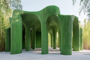 Asparagus Green Plant-Based Pavilion: Dough Buff Accents for Natural Appeal