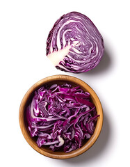 Fototapeta premium Red Cabbage in wooden bowl isolated on white background