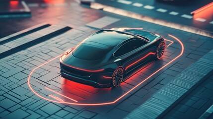 Obraz premium Futuristic Car in a Neon City