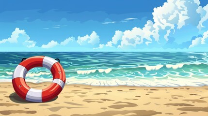 Naklejka premium Seascape with lifebuoy. generative ai