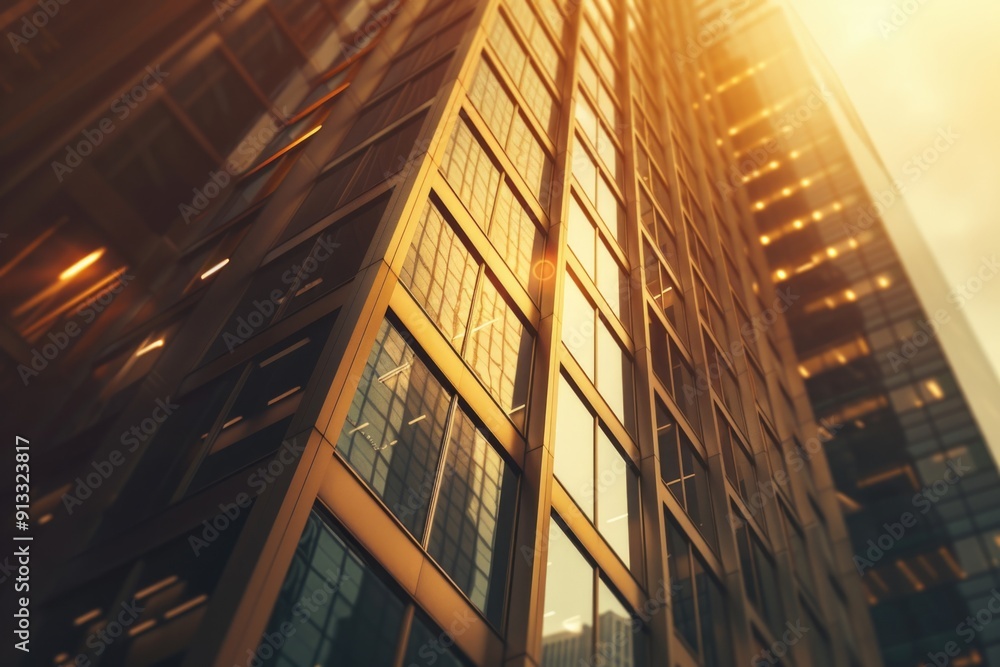 Poster Tall building with multiple windows in an urban setting, suitable for use in architecture or cityscape photographs