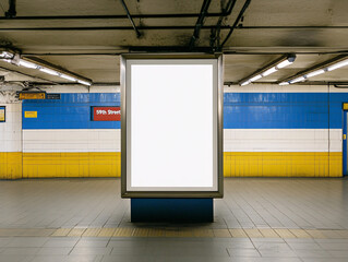 A mockup of an empty white advertisement in the London subway